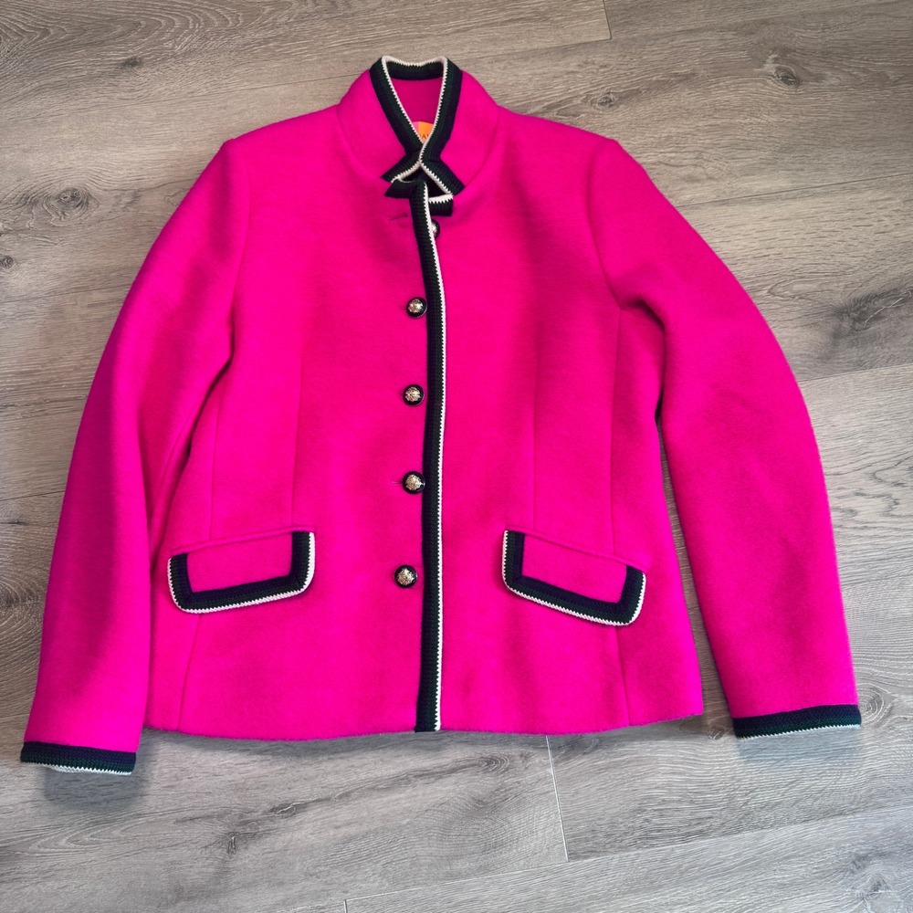 Vilagallo Hot Pink Wool Blend Blazer Jacket Trim Crest Button Size 42 or Large L
